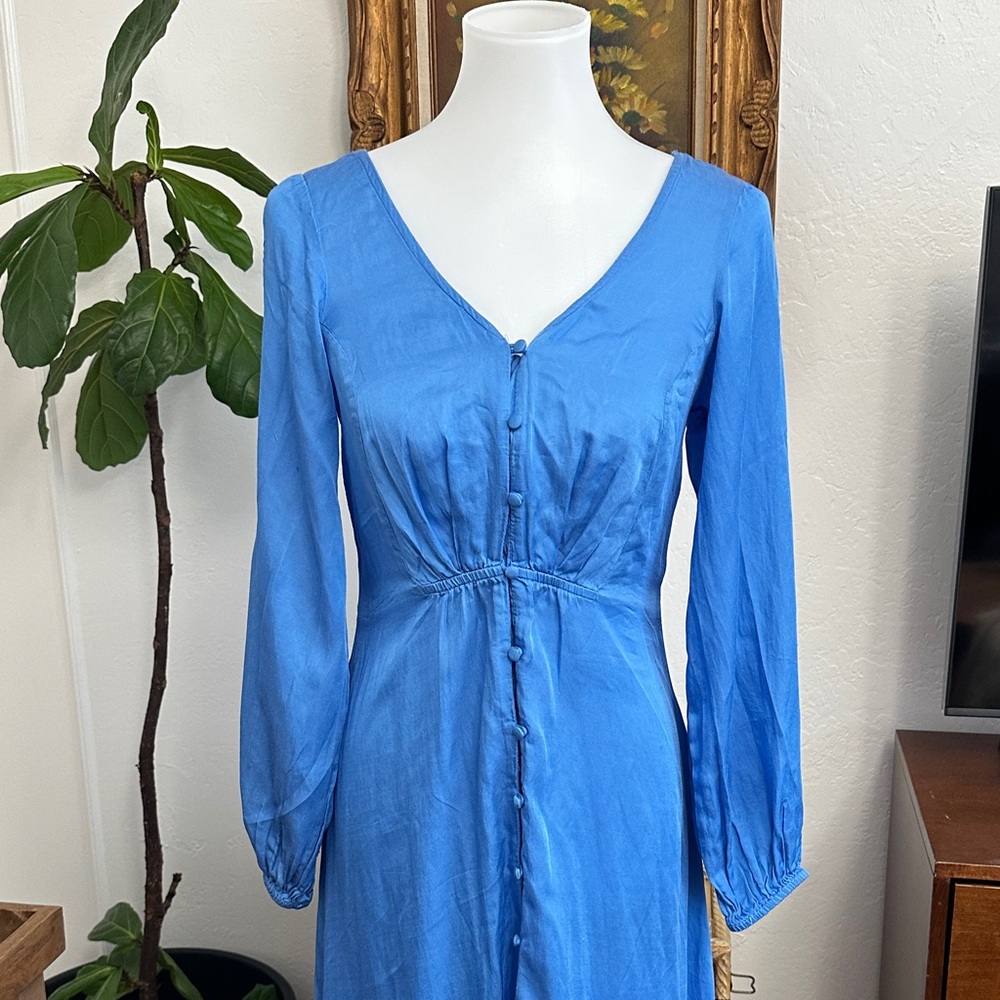 Free People  Blue Long Sleeve Button-Front Dress lattice back